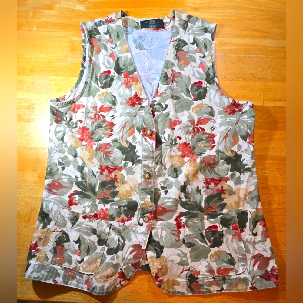 Vintage Orvis Womens Multicolor Cotton Canvas Floral Button Up Vest Size XL